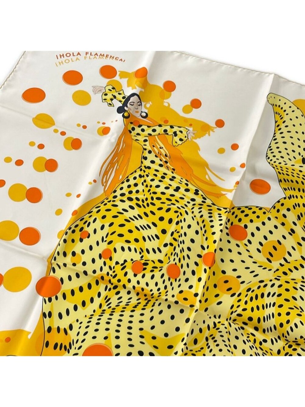Hermes Scarf Carre 90 Ivory Orange Multi Hola Flamenca - Picture 4 of 6